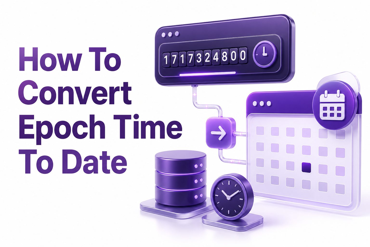 Calendar and clock illustrating epoch time converting into a readable date
