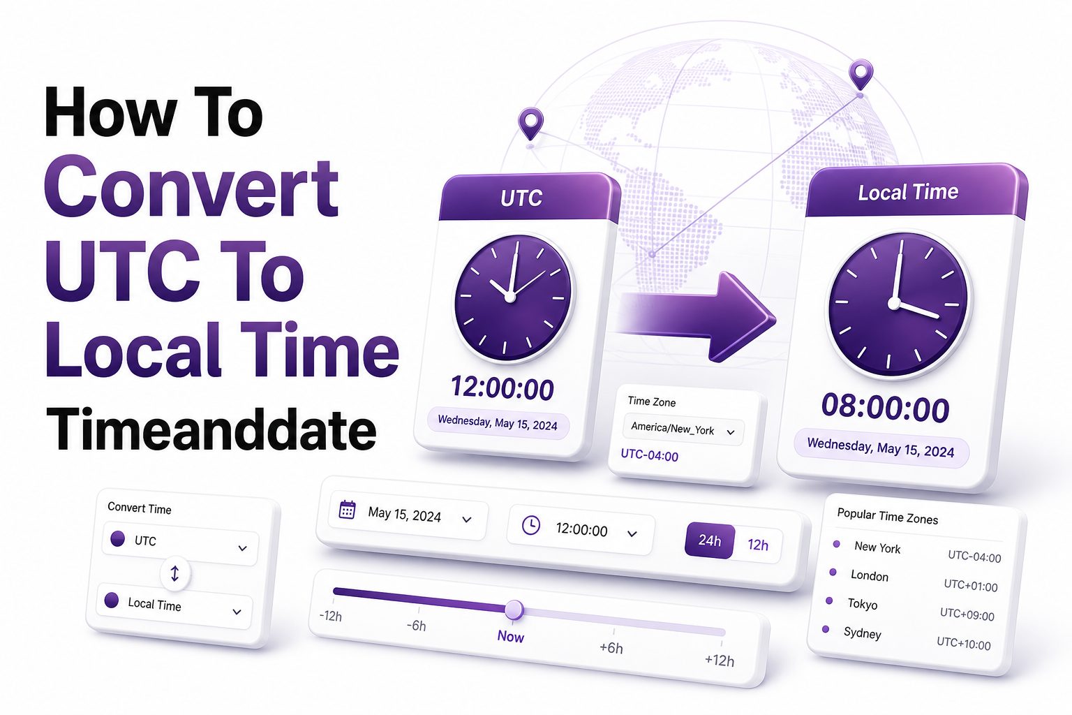 Timeanddate UTC to local time conversion displayed across world time zones